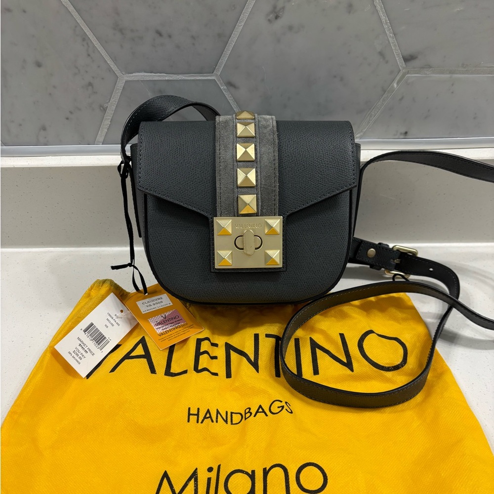 Valentino by Mario Valentino Claudine studded grey and gold Crossbody Bag